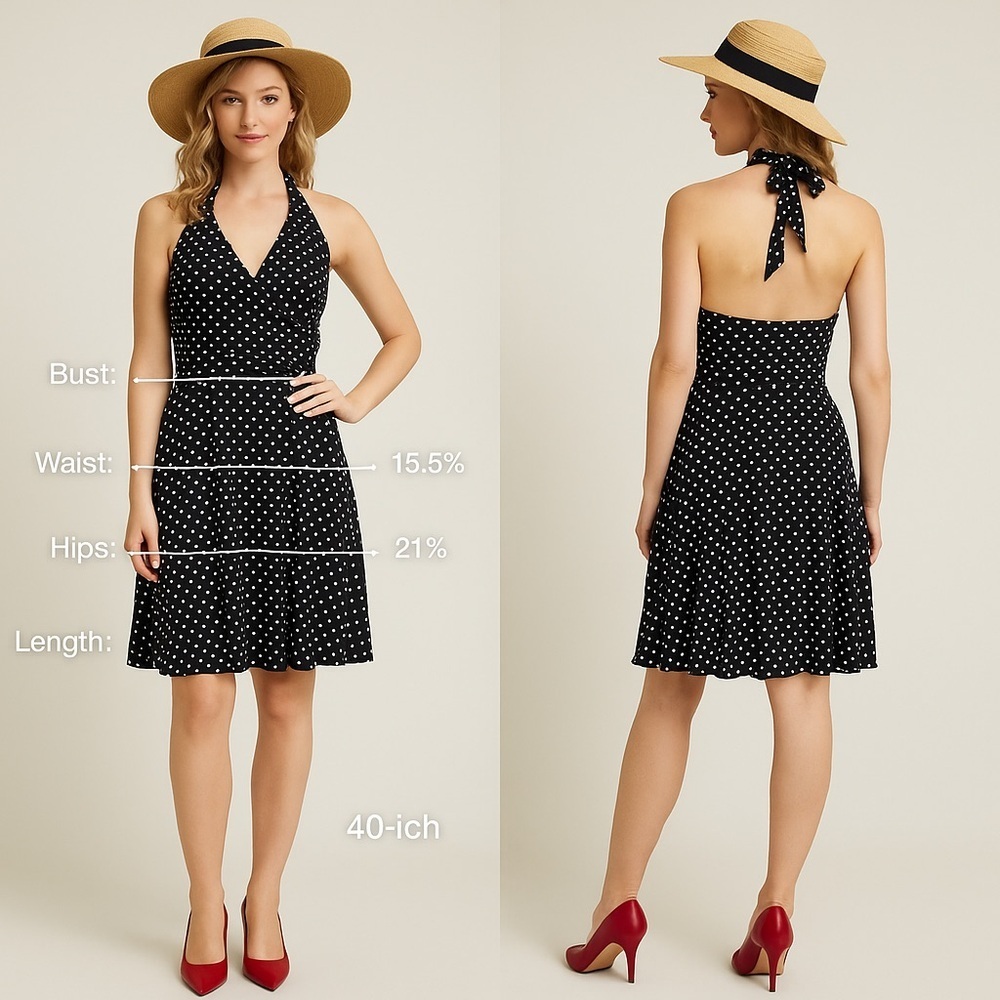 🖤 Dressbarn Polka Dot Halter Dress – Retro Chic! ⚪️